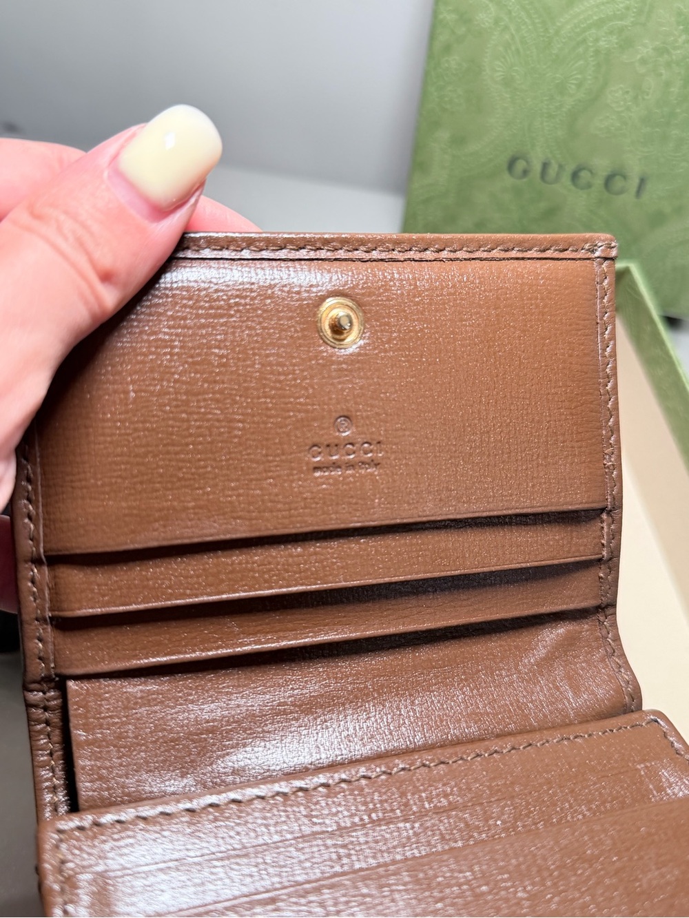 Gucci Beige GG Canvas and Brown Leather Mini Wallet with Gold Horsebit - Picture 6 of 7